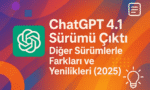 ChatGPT 4.1 sürümünü tanıtan turuncu ve detaylı arka planlı, beyaz yazı ve mavi robot ikonuyla hazırlanmış modern bir teknoloji görseli.