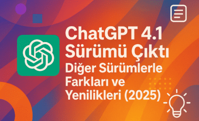 ChatGPT 4.1 sürümünü tanıtan turuncu ve detaylı arka planlı, beyaz yazı ve mavi robot ikonuyla hazırlanmış modern bir teknoloji görseli.
