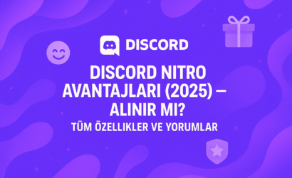 Discord Nitro avantajları konulu, Discord logosu ve Nitro simgesiyle zenginleştirilmiş, animasyonlu avatar, sunucu güçlendirme ve özel rozetleri öne çıkaran modern bir dijital görsel. 🚀