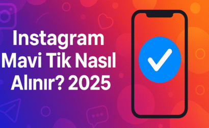 Instagram mavi tik nasıl alınır konulu, modern ve renkli arka planlı bir görsel üzerinde, mavi doğrulama rozeti ve Instagram logosu öne çıkarılmıştır. ✅📲
