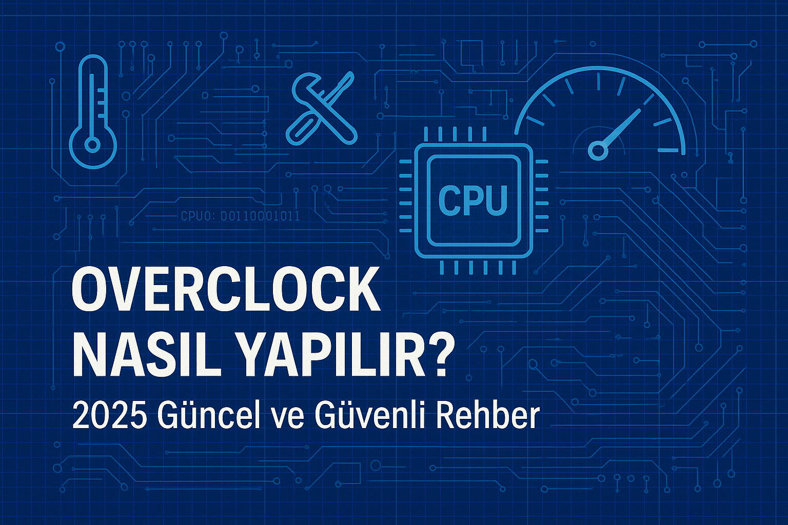 Overclock nasıl yapılır konusunda işlemci ve ekran kartı hız aşırtma işlemini simgeleyen modern bir bilgisayar donanım görseli. ⚡🖥️